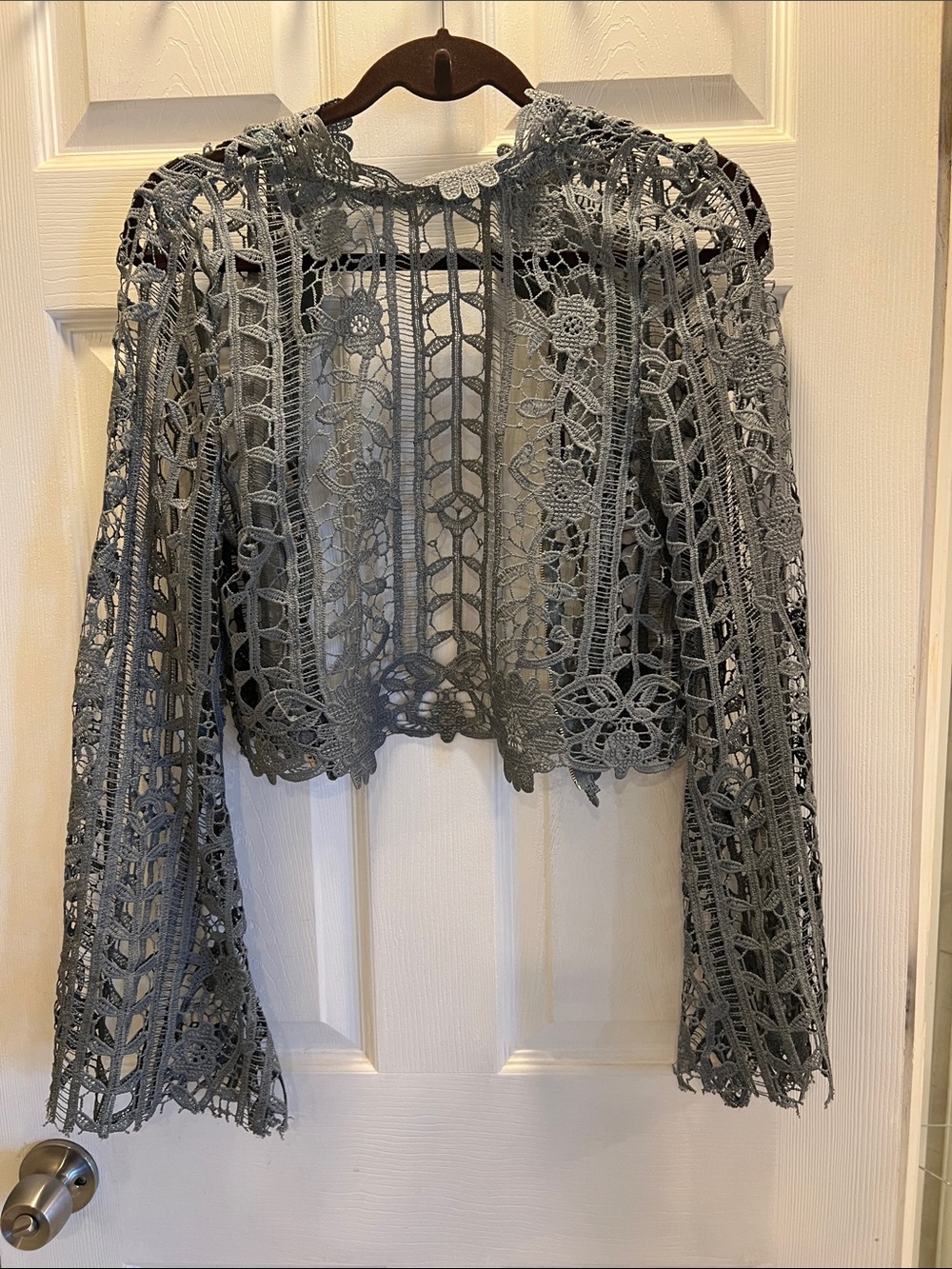 Olive Green Crochet Lace Openwork Zipper Cardigan